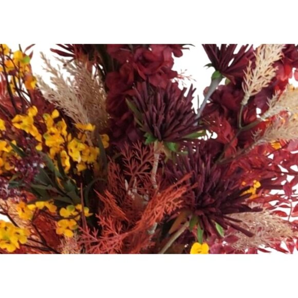 Hand Tied Artificial Flower Bouquet With Dark Reds and Yellow Wildflower mixture - Picture 10 of 13